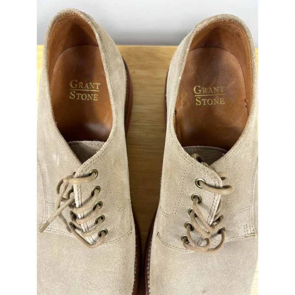 Grant Stone Derby Shoes Mens 10D Sand Suede Dirty Buck Goodyear Welt Brick Sole